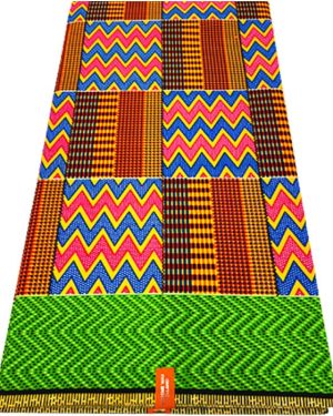 Green, Yellow, Purple and Dark Blue mix of Supreme Kente African Print Fabric